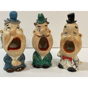 Ashtrays- Vintage 1950's Open Mouth Men Ashtrays. Set Of 3.  Smoke Exits Ears